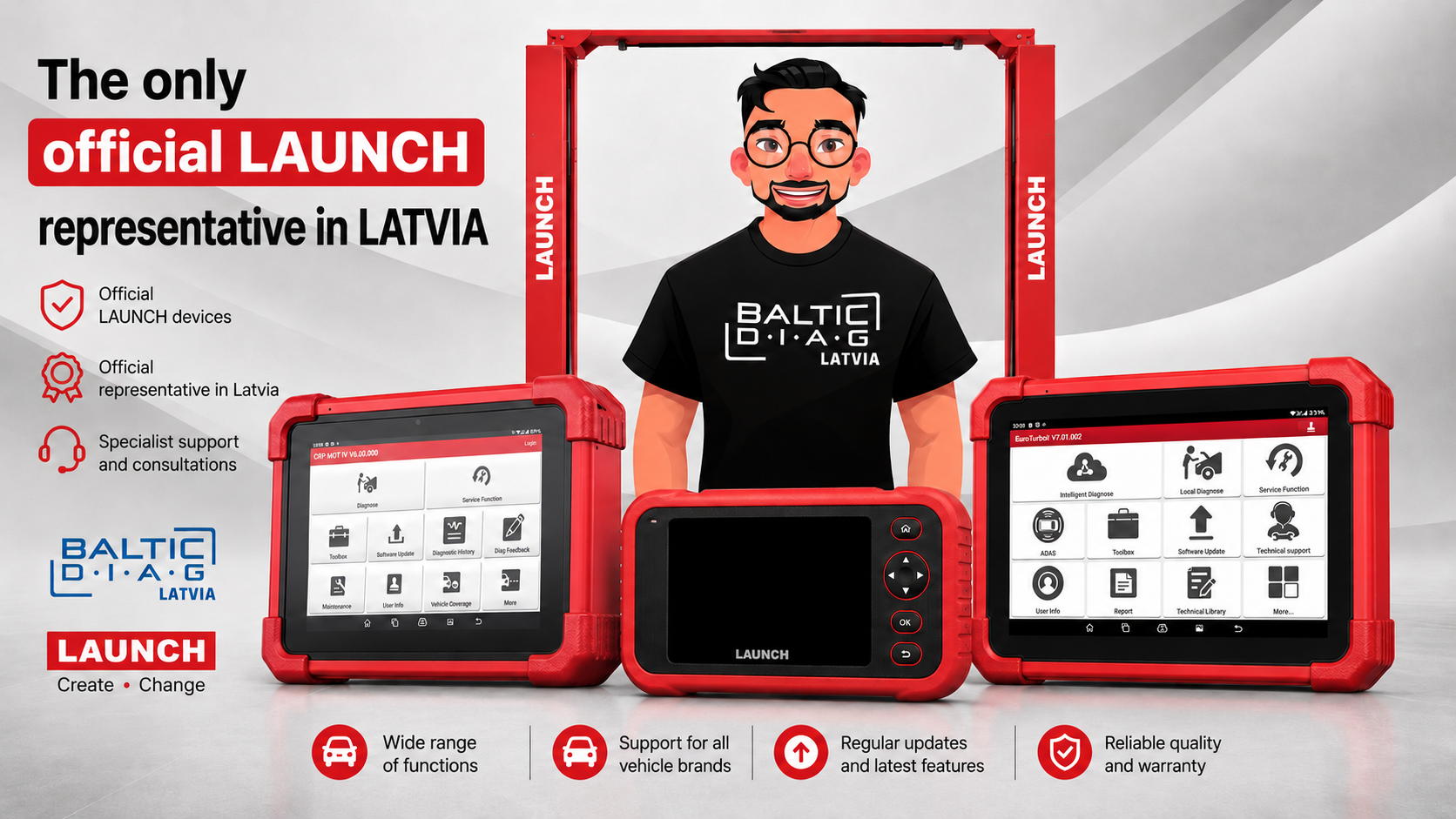 LAUNCH diagnostic equipment for automotive workshops in Latvia